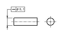 円筒軸線の真直度公差の指示例